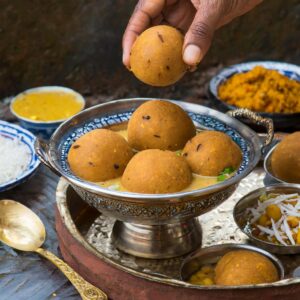 Serving Dal Baati Churma