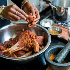 Preparing the Mutton for mutton biryani